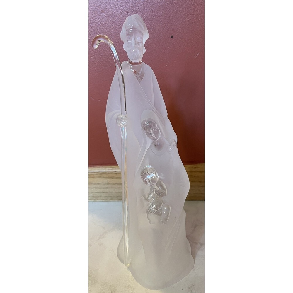 Vintage Accent Nativity Scene Mary Joseph Baby Jesus Frosted Clear Open Base 11"